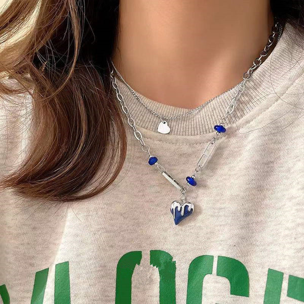 Double Layered Klein Blue Heart Necklace