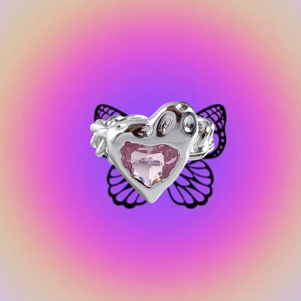 Pink Gemstone Love Heart Ring