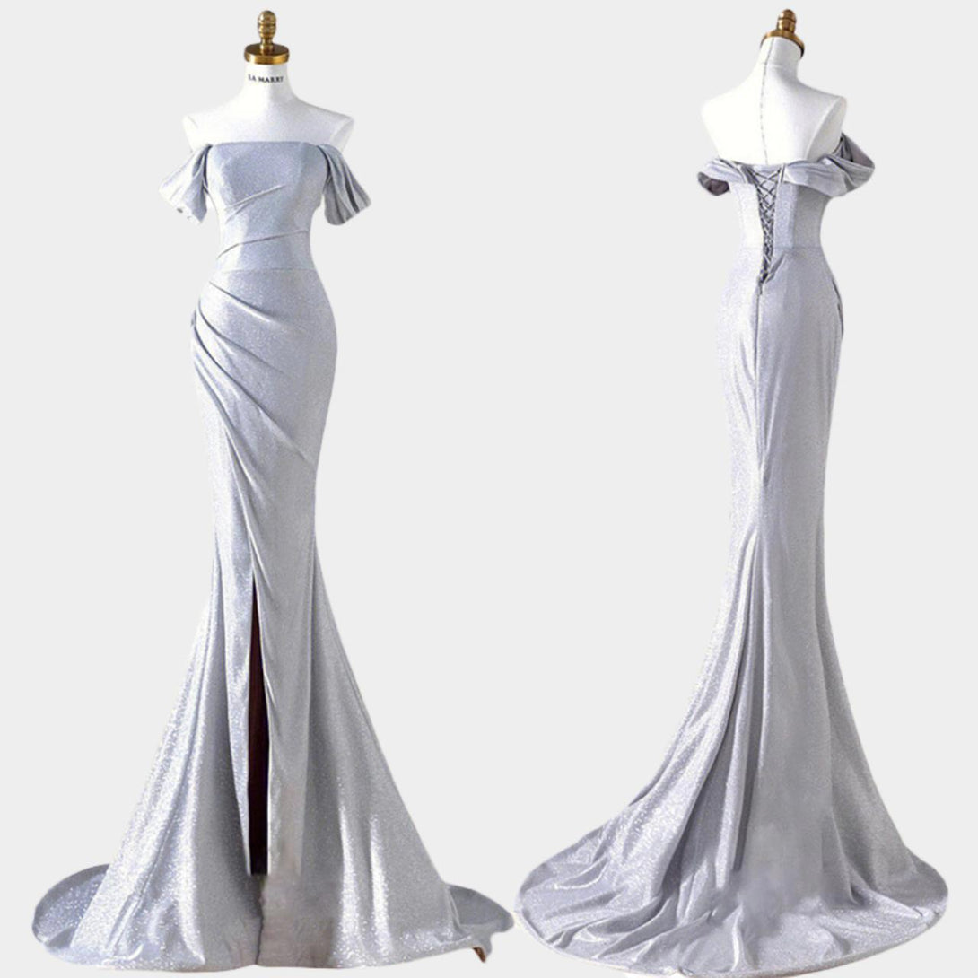 silver elegant prom dresses