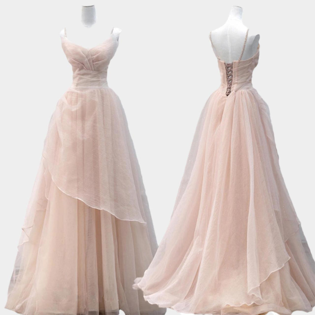 pink long prom dresses