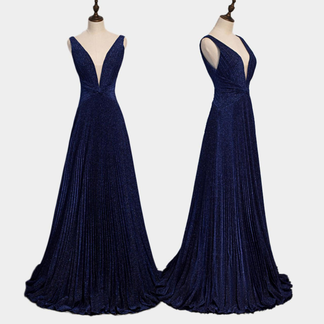 navy blue long prom dress
