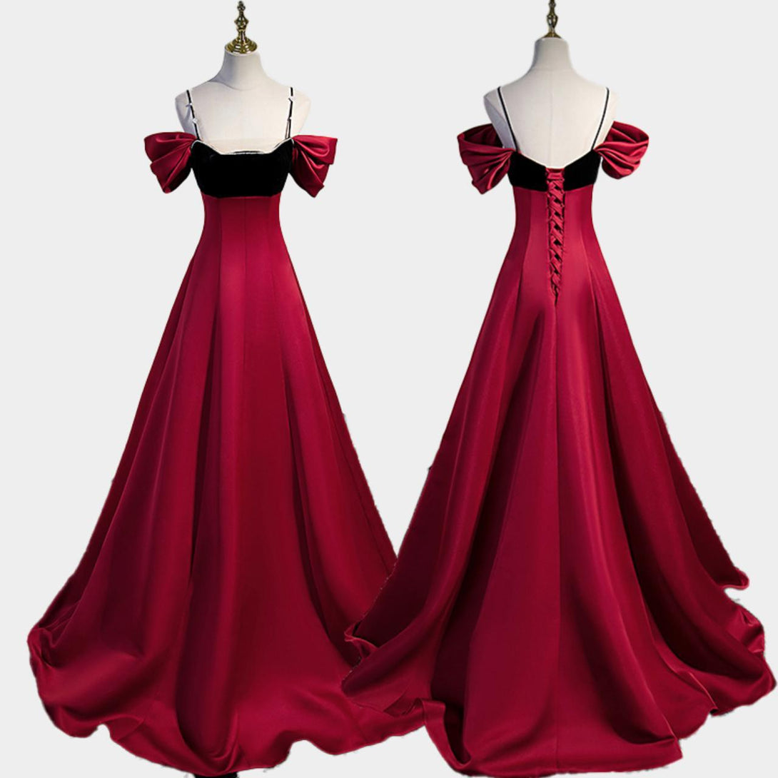 Red and Black Color-blocked Long Prom Dress