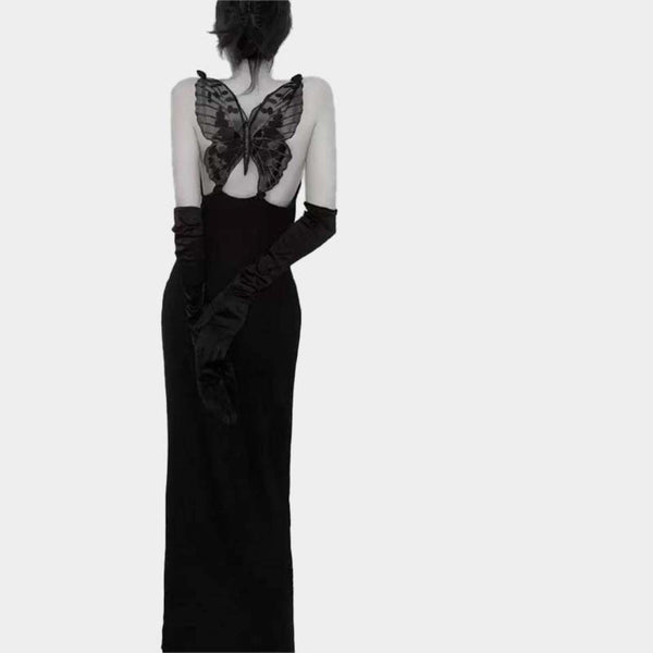 Black Hollow Butterfly Vintage Slip Dress Long Evening Dress Wedding Formal Party Cocktail