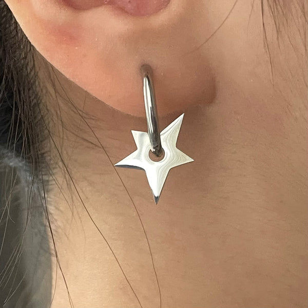 Cool Metal Silver Stars Earrings